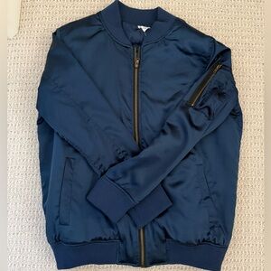 Nordstrom BP Navy Blue Satin Bomber Jacket